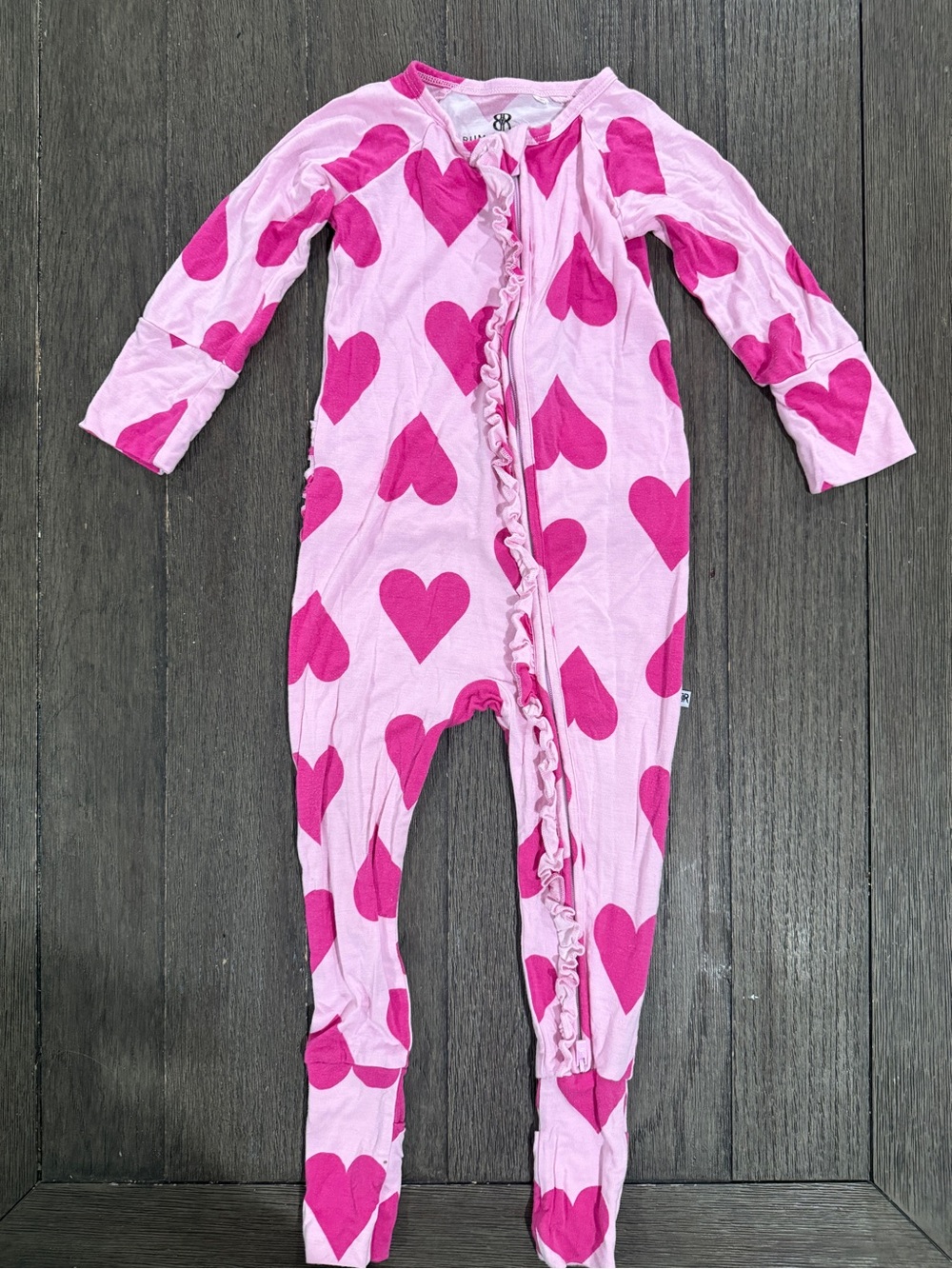 Bums & Roses Girls' Pink Heart Print Footed One-Piece Romper